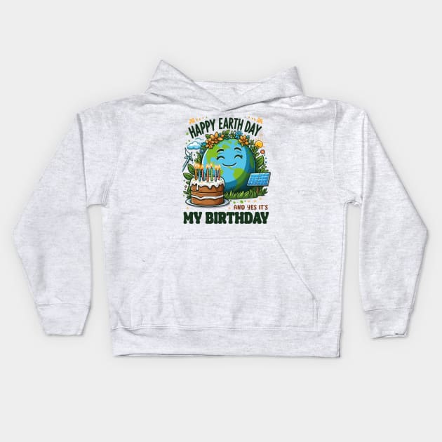 Happy Earth Day It's My Birthday Earth Day 2024 April 22nd Kids Hoodie by JUST PINK